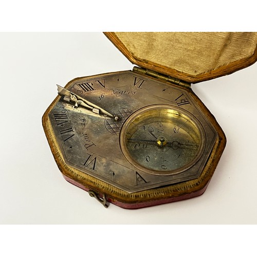 5185 - A late 17th / early 18th Century Butterfield style silver pocket sundial, octagonal form with engrav... 