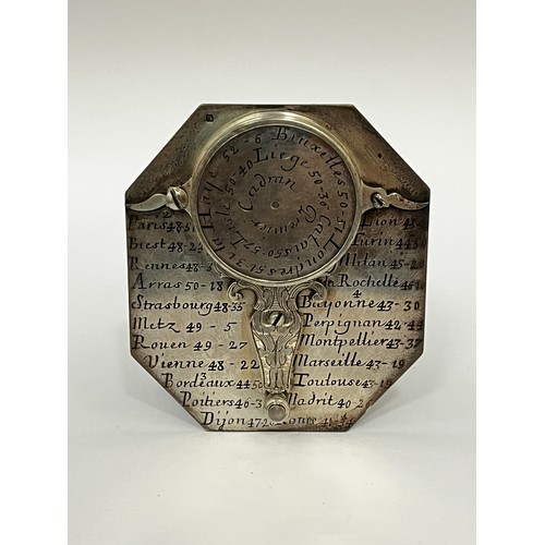 5187 - MICHAEL BUTTERFIELD OF PARIS: A circa 1680-1700 silver pocket sundial, octagonal form with multiple ... 