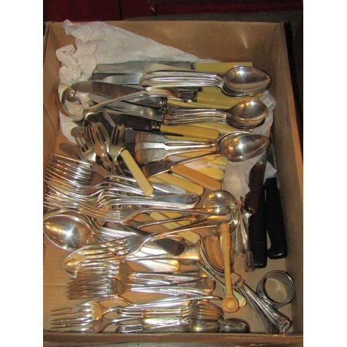 4390 - A box of plated flatware, some cased examples