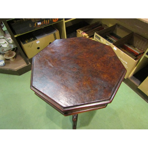 4195 - A Victorian burr walnut octagonal top trumpet sewing table on carved tripod feet, 75cm tall