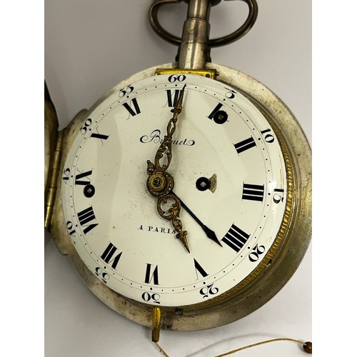 5199 - BREGUET: A very rare 18th Century white metal cased coach clock with repeater and alarm, housed with... 