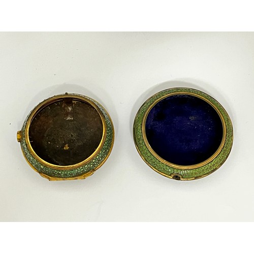 5113 - Two shagreen pocket watch case, gilt metal, 42mm and 45mm internal diameter approx.