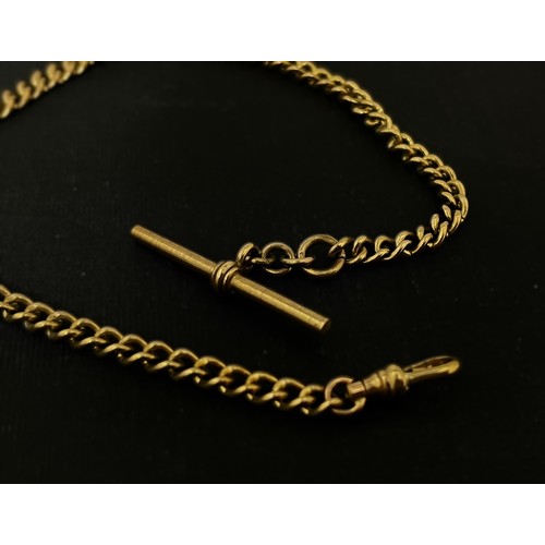 5093 - A 9ct gold pocket watch chain with T-bar, 29cm long, 16.5g