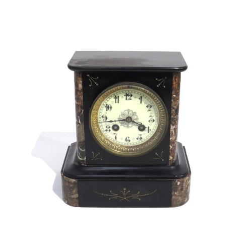 8071 - A marble mantel clock with cream enamel Arabic dial, movement stamped AM striking a bell