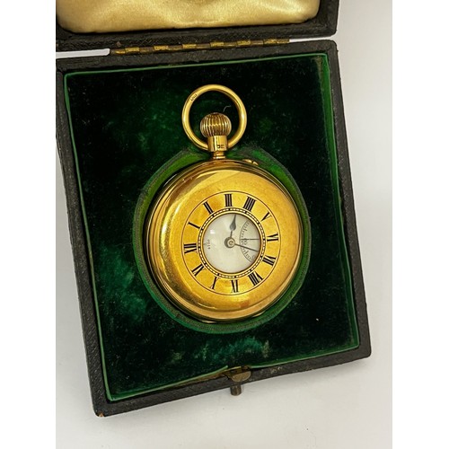 5091 - BARRAUD & LUNDS OF LONDON: A late 19th / early 19th Century 18ct gold half hunter pocket watch, enam... 