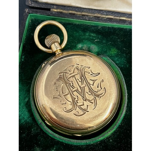 5091 - BARRAUD & LUNDS OF LONDON: A late 19th / early 19th Century 18ct gold half hunter pocket watch, enam... 