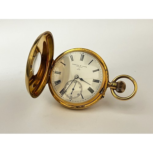 5091 - BARRAUD & LUNDS OF LONDON: A late 19th / early 19th Century 18ct gold half hunter pocket watch, enam... 