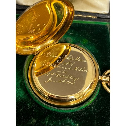 5091 - BARRAUD & LUNDS OF LONDON: A late 19th / early 19th Century 18ct gold half hunter pocket watch, enam... 