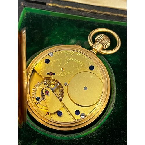 5091 - BARRAUD & LUNDS OF LONDON: A late 19th / early 19th Century 18ct gold half hunter pocket watch, enam... 