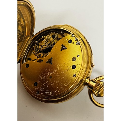 5038 - THOMAS RUSSELL & SONS OF LIVERPOOL & LONDON: A late 19th / early 20th Century 18ct gold minute-repea... 