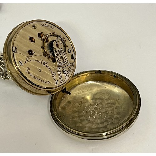 5139 - ILLINOIS WATCH CO: An early 20th Century silver open-faced American pocket watch, Arabic enamelled d... 