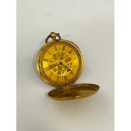 5086 - A 19th Century 18ct gold Swiss full hunter repeating fob watch, floral engraved case, gilded Roman d... 