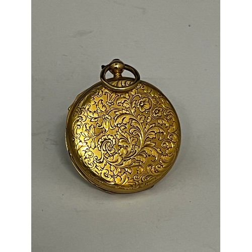 5086 - A 19th Century 18ct gold Swiss full hunter repeating fob watch, floral engraved case, gilded Roman d... 