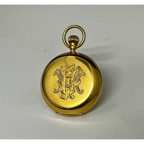 5072 - SIGNED J.H. MACDONALD: An early 20th Century 18ct full hunter pocket watch, enamelled Roman dial wit... 