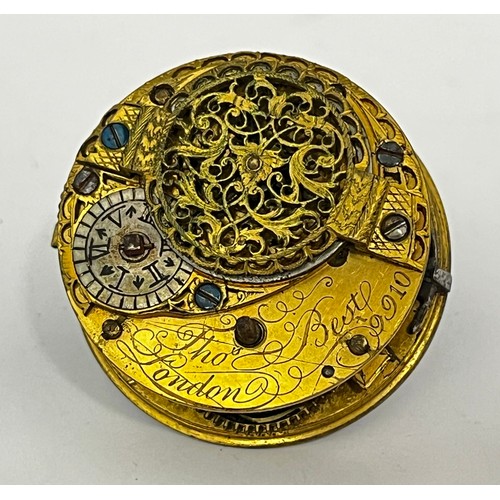 5122 - THOMAS BEST OF LONDON: A late 17th Century silver pocket watch movement, silvered highly engraved di... 