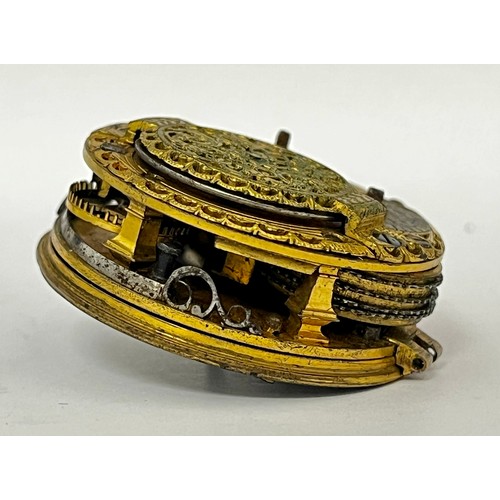 5122 - THOMAS BEST OF LONDON: A late 17th Century silver pocket watch movement, silvered highly engraved di... 