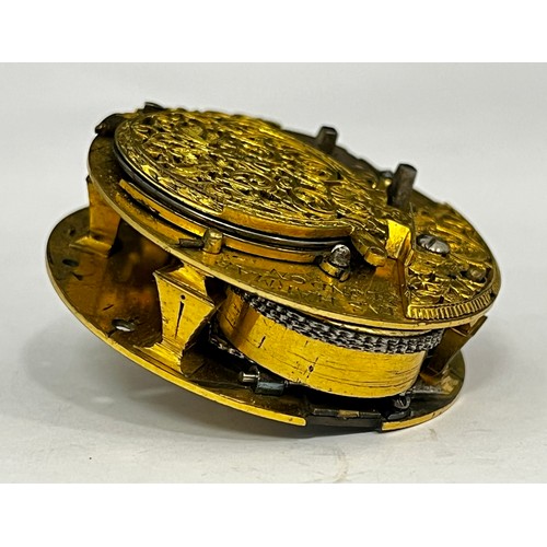 5120 - HARMAR OF LONDON: An 18th Century pocket watch movement, chain fusee movement, no dial, 4.2cm diamet... 