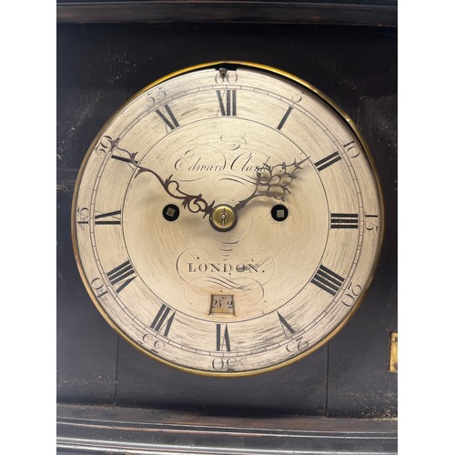 5002 - EDWARD CLARKE OF LONDON: A George III ebonised cased bracket clock, the silvered engraved convex dia... 