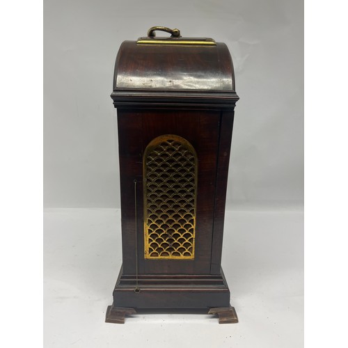 5003 - SIGNED G. RICHES, HALESWORTH: A George III flame mahogany striking, chiming and repeating bracket cl... 