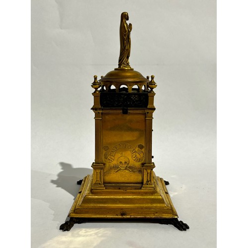 5021 - A mid-17th Century Tabernacle form gilt brass striking and alarm table clock, case possibly German, ... 