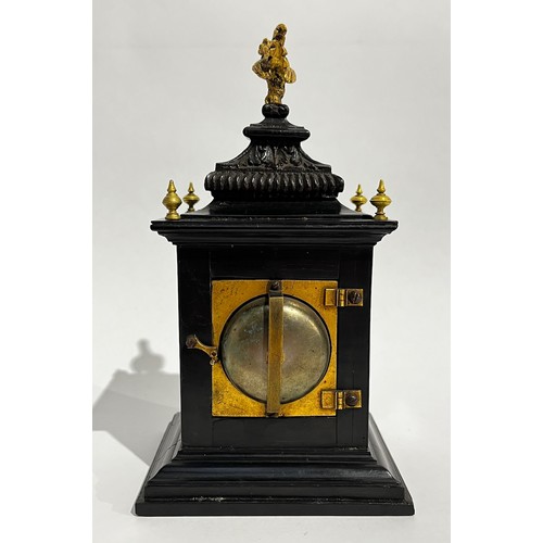 5023 - A 17th Century German table clock of small proportions, silvered chapter ring with Roman numerals, b... 