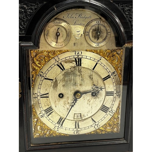 5017 - JOHN FLADGATE OF LONDON (act. 1743-1781): An 18th Century ebonised mahogany bracket clock, the silve... 