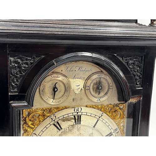 5017 - JOHN FLADGATE OF LONDON (act. 1743-1781): An 18th Century ebonised mahogany bracket clock, the silve... 