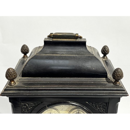 5017 - JOHN FLADGATE OF LONDON (act. 1743-1781): An 18th Century ebonised mahogany bracket clock, the silve... 