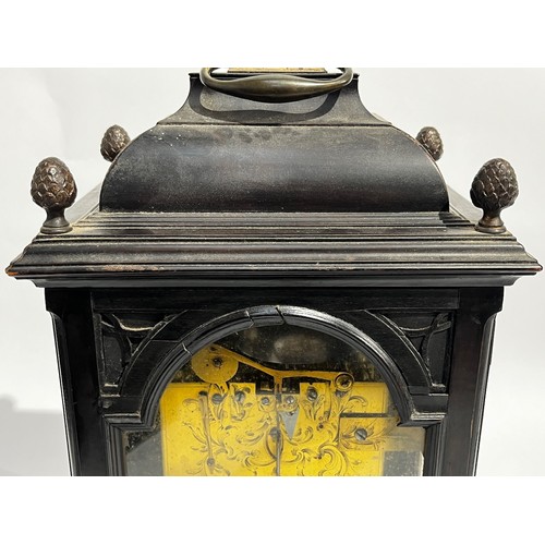 5017 - JOHN FLADGATE OF LONDON (act. 1743-1781): An 18th Century ebonised mahogany bracket clock, the silve... 