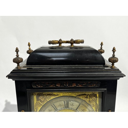 5018 - DAVID LESTOURGEON OF LONDON: A circa 1700 ebonised bell-top chiming and repeating bracket clock by D... 