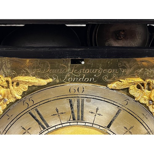 5018 - DAVID LESTOURGEON OF LONDON: A circa 1700 ebonised bell-top chiming and repeating bracket clock by D... 