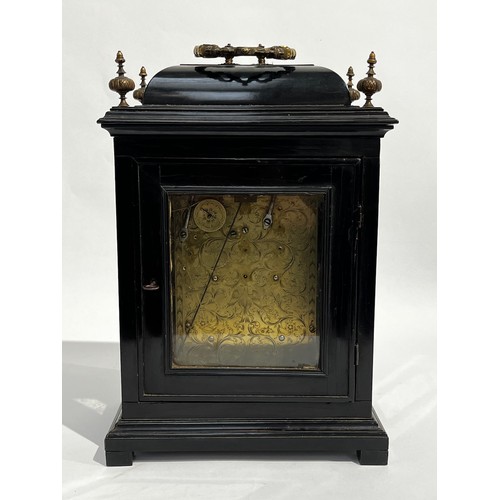 5018 - DAVID LESTOURGEON OF LONDON: A circa 1700 ebonised bell-top chiming and repeating bracket clock by D... 