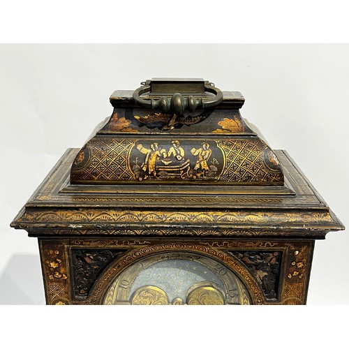 5016 - STEPHEN ASSELIN OF LONDON (1670-1744): A green lacquer striking and chiming bracket clock, the gilt ... 