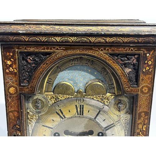 5016 - STEPHEN ASSELIN OF LONDON (1670-1744): A green lacquer striking and chiming bracket clock, the gilt ... 