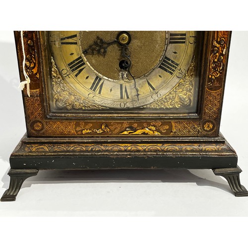 5016 - STEPHEN ASSELIN OF LONDON (1670-1744): A green lacquer striking and chiming bracket clock, the gilt ... 