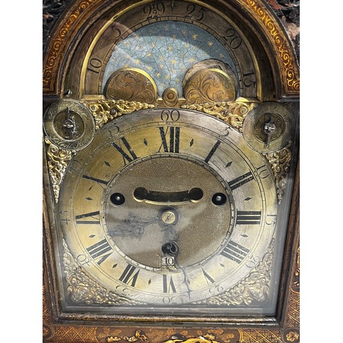 5016 - STEPHEN ASSELIN OF LONDON (1670-1744): A green lacquer striking and chiming bracket clock, the gilt ... 