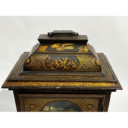 5016 - STEPHEN ASSELIN OF LONDON (1670-1744): A green lacquer striking and chiming bracket clock, the gilt ... 