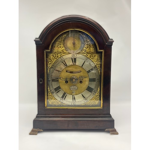 5003 - SIGNED G. RICHES, HALESWORTH: A George III flame mahogany striking, chiming and repeating bracket cl... 