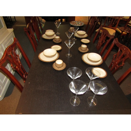 1033 - A black ash table, 75cm tall x 220cm long x 88cm wide