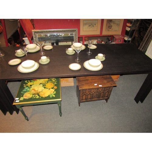 1034 - A black ash table, 74cm tall x 220cm long x 88cm wide