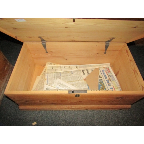 1050 - A country pine low chest, plinth base, 29cm tall x 76cm wide x 43cm deep