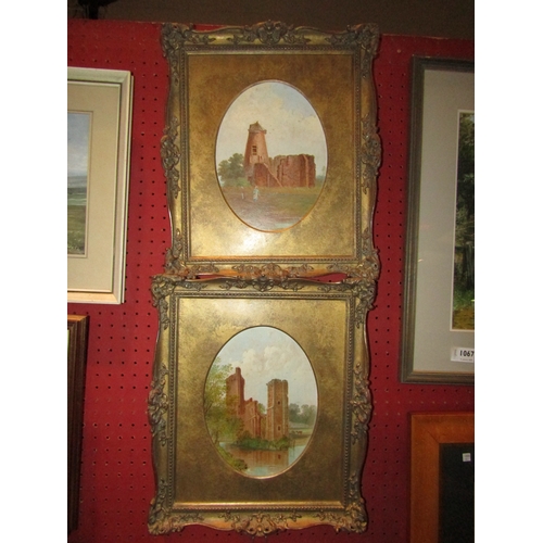 1069 - E. LITTLEWOOD (1836-1912): A pair of oil paintings in oval mounts of Caister Castle and St. Benet's ... 