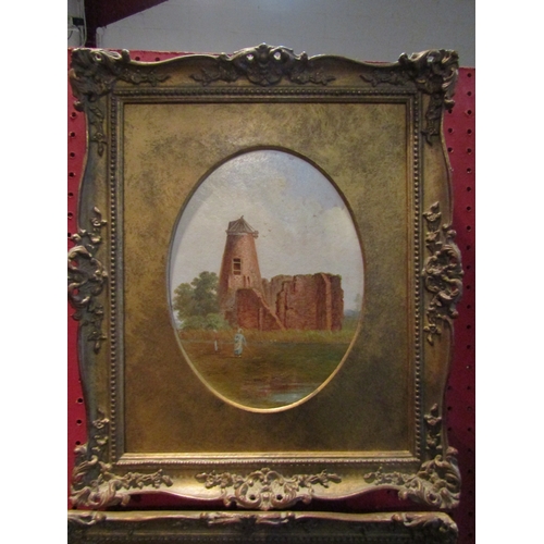 1069 - E. LITTLEWOOD (1836-1912): A pair of oil paintings in oval mounts of Caister Castle and St. Benet's ... 