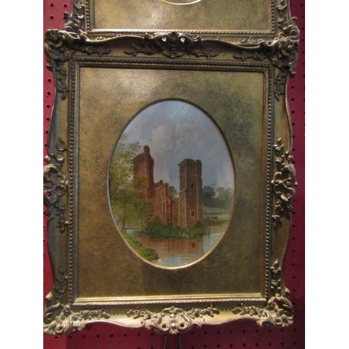 1069 - E. LITTLEWOOD (1836-1912): A pair of oil paintings in oval mounts of Caister Castle and St. Benet's ... 