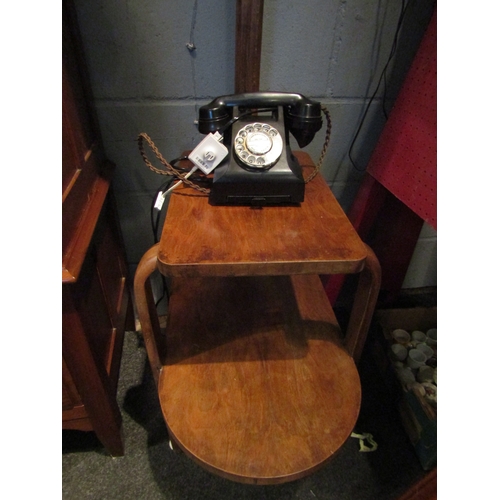 1077 - An Art Deco two-tier table/standard lamp, chrome fitting, together with a retro dial telephone