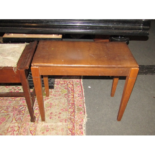 1124 - A piano stool with upholstered seat on stretcher base and a stool with leatherette top (2)