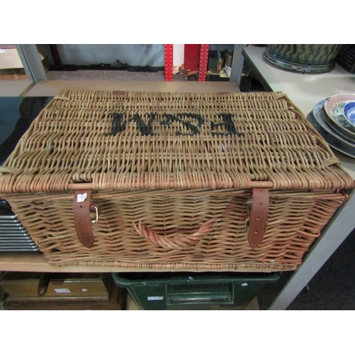 1165 - A wicker hamper stamped F & M containing Melaware picnic ware