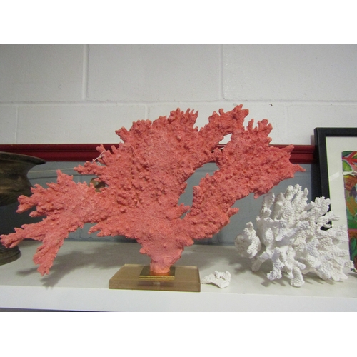 1236 - Two pairs of resin  faux coral and urchin book ends on perspex, a large faux pink coral and a faux w... 