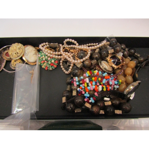 1291 - A tray of bijouterie, necklaces, brooches etc