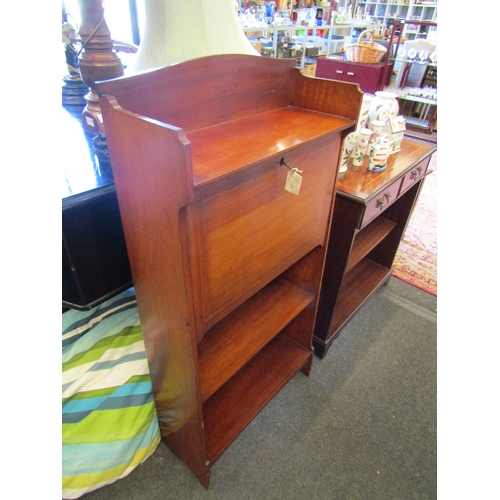 1116 - A early 20th Century mahogany secretaire with string inlay, fitted interior with key, 123cm tall x 6... 